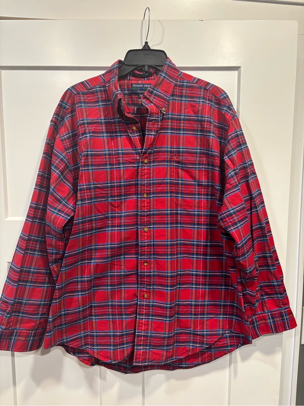 Alexander Julian Classics Men’s Long Sleeve Burgundy Plaid Button-Down Size Xl